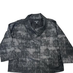 Eileen Fisher‎ Charcoal Grandeur Jacquard High Collar Line Blazer Jacket Snaps M